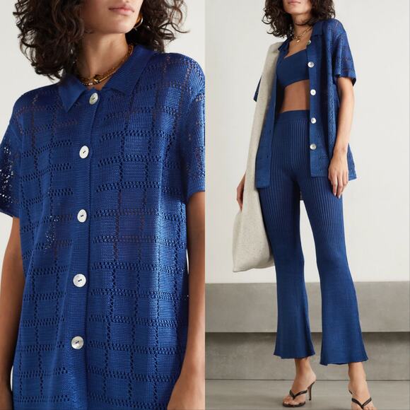 Calle Del Mar Pointelle-Knit Shirt Pants Set - Picture 1 of 7
